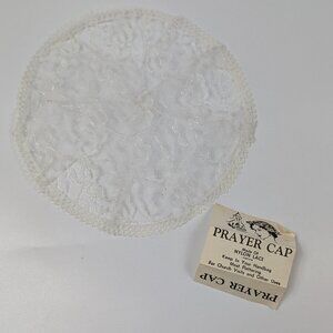 Vintage 1960s Church Prayer Cap Nylon White Lace 10" Diameter W Case & Hat Pin